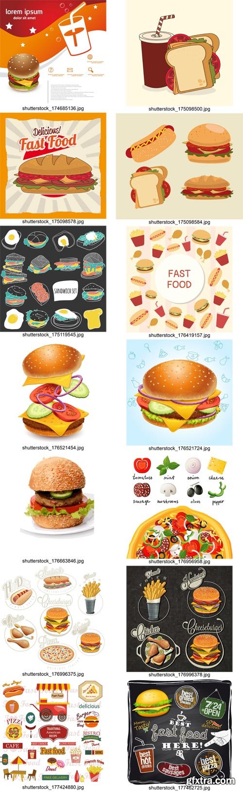 Stock Vectors - Fast Food, Hot dog, Pizza, Burgers, 25xEps