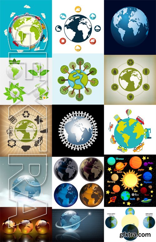 Stock Vectors - Planet earth and solar system, 25xEps