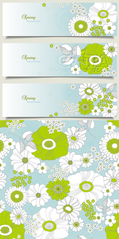 Simple Spring Flowers Patterns Vector