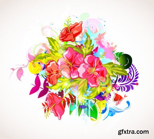 Floral Retro Vectors Pack 7