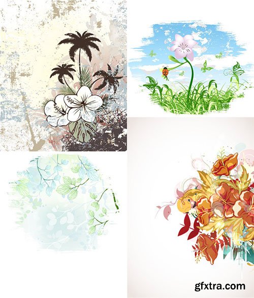 Floral Retro Vectors Pack 10