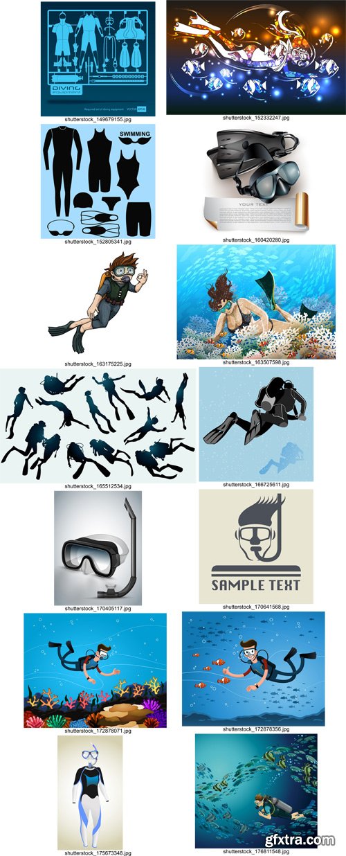 Stock Vectors - Diving, 25xEps