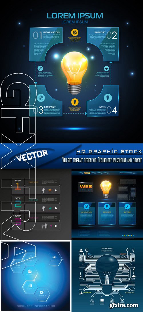 Stock Vector - Web site template design with Technology background and element