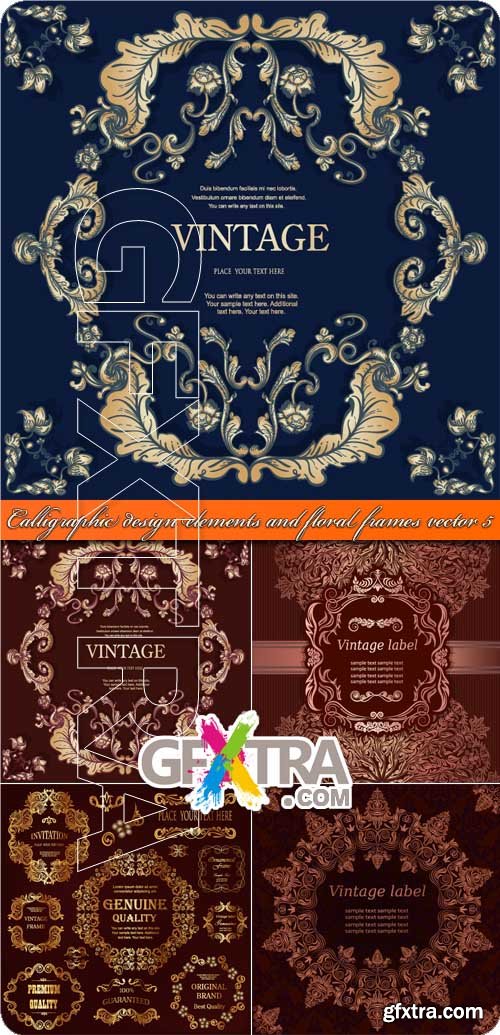 Calligraphic design elements and floral frames vector 5