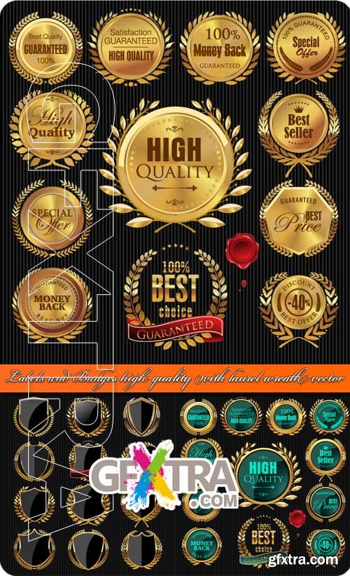 Labels and Badges high quality with laurel wreath vector