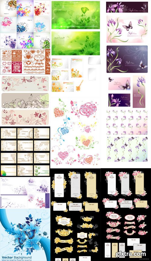 Vector Set - Spring Flowers and Cards