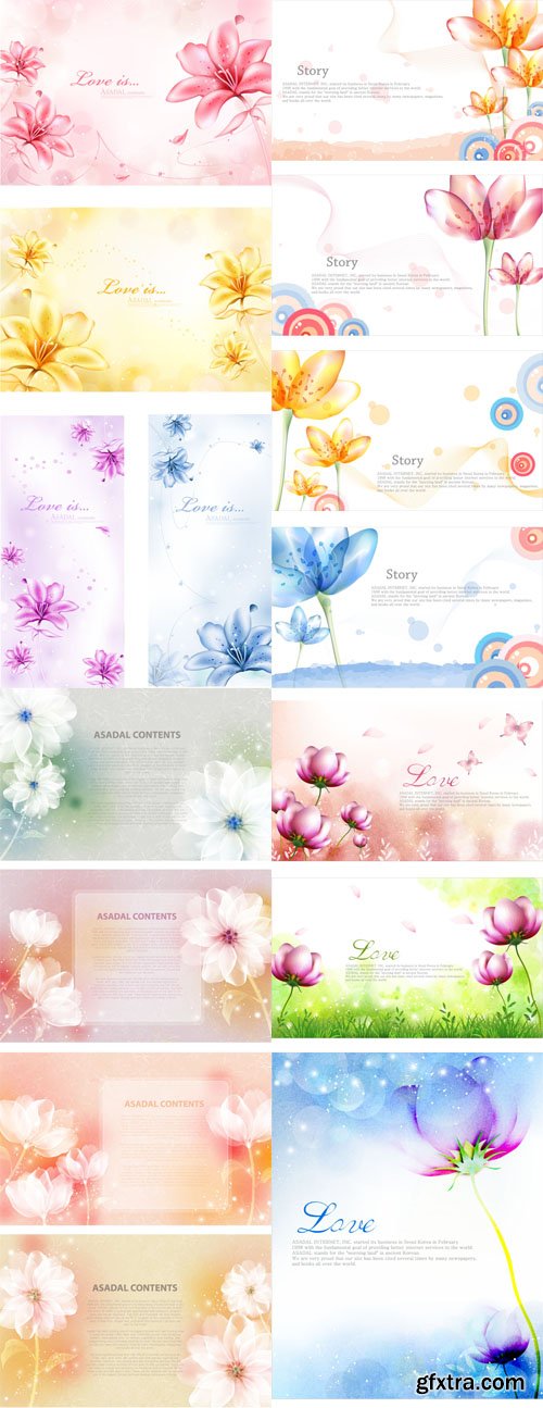 Fantasy Love Flowers Vector Backgrounds