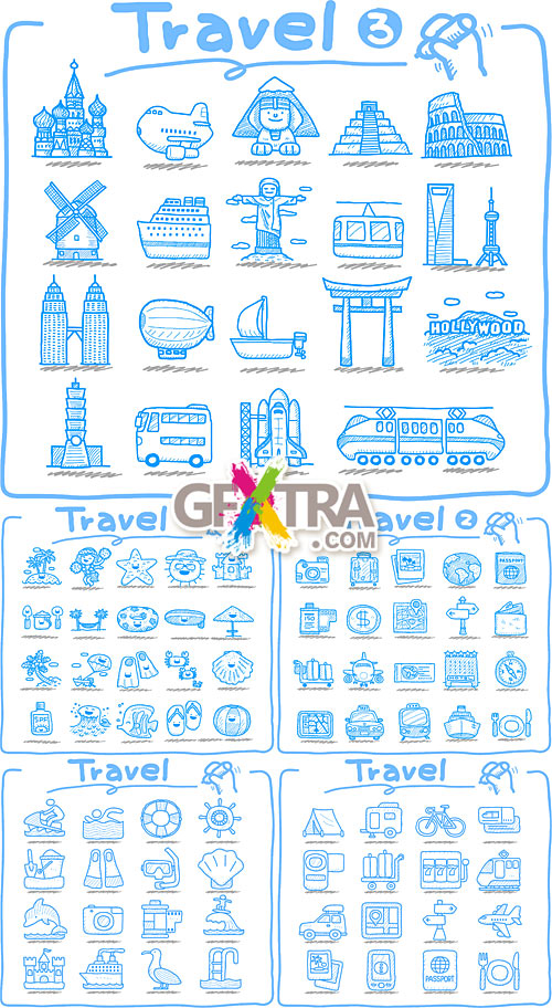 Hand drawn travel icons