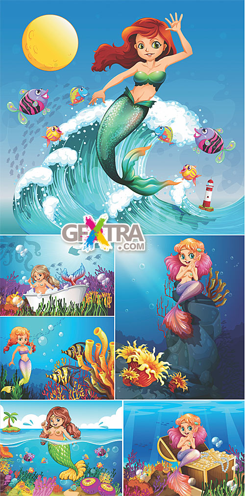 Vector illustrations of mermaids