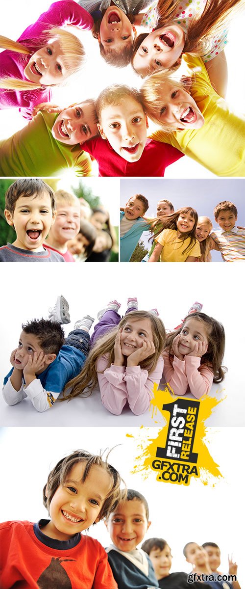 Stock Photos Below view of happy children