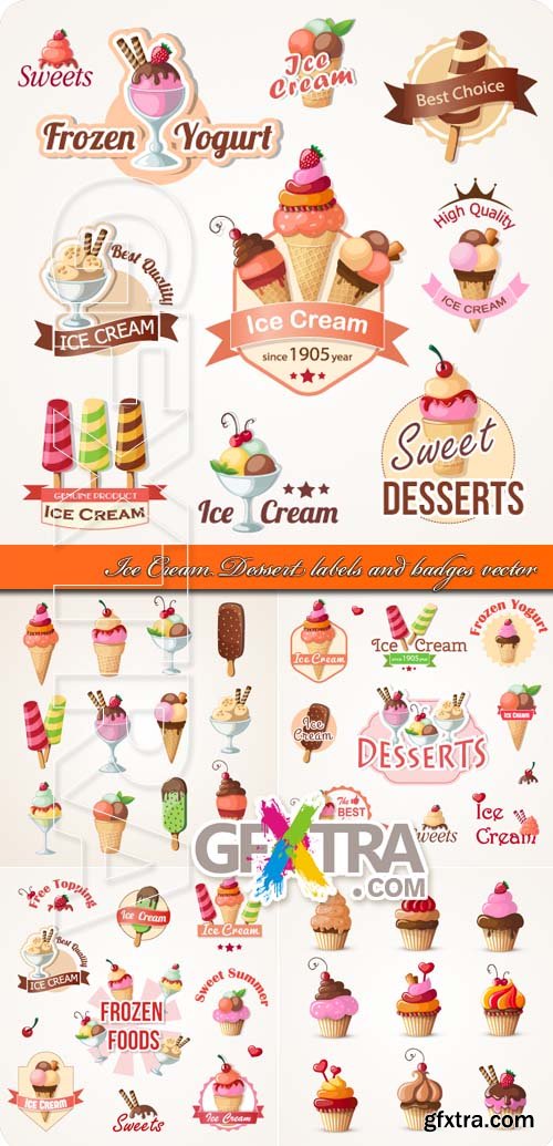 Ice Cream Dessert labels and badges vector