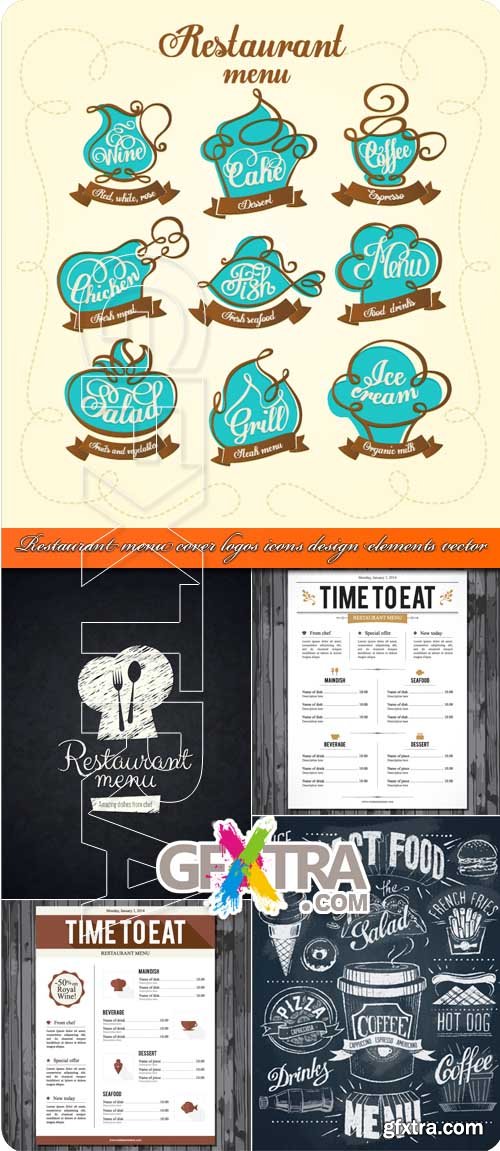 Restaurant menu cover logos icons design elements vector