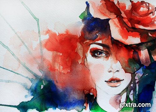 Watercolor Beautiful woman - 25 HQ Jpg