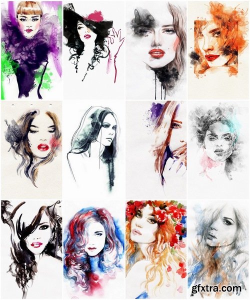 Watercolor Beautiful woman - 25 HQ Jpg