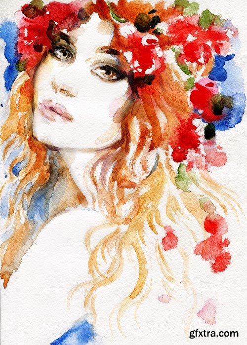 Watercolor Beautiful woman - 25 HQ Jpg