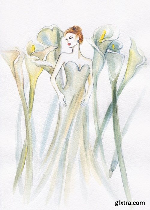 Watercolor Beautiful woman - 25 HQ Jpg