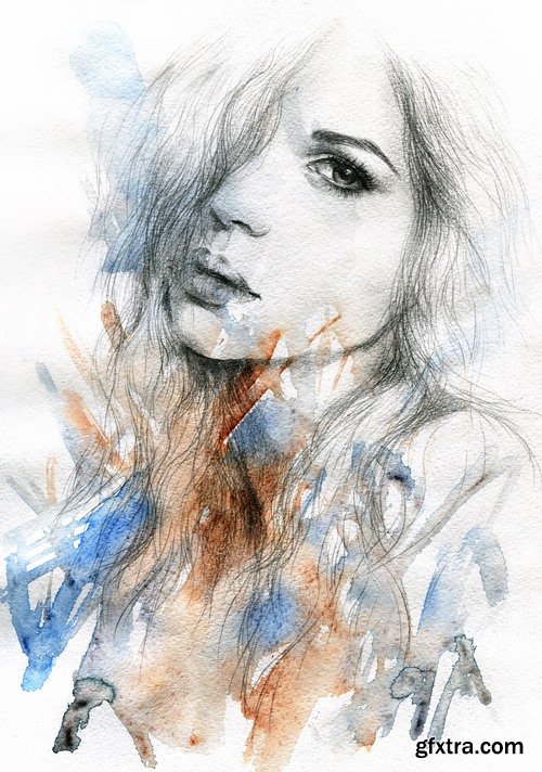 Watercolor Beautiful woman - 25 HQ Jpg