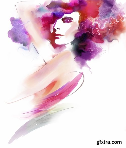 Watercolor Beautiful woman - 25 HQ Jpg