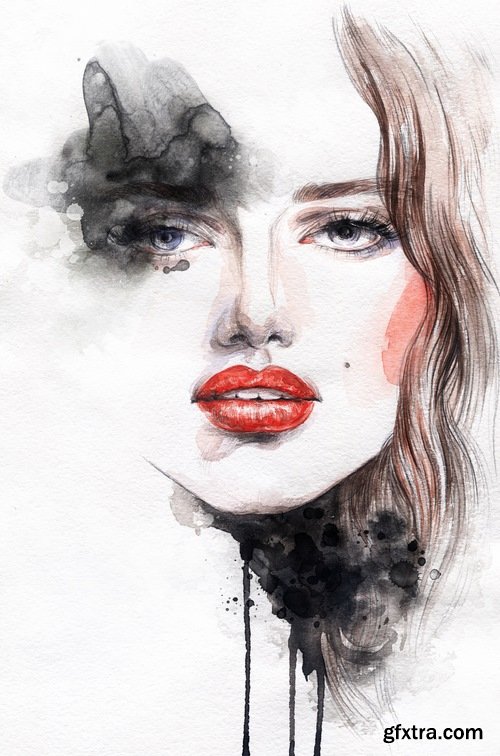 Watercolor Beautiful woman - 25 HQ Jpg