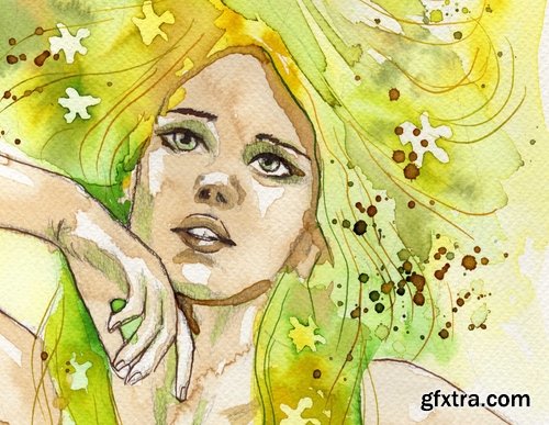 Watercolor Beautiful woman - 25 HQ Jpg