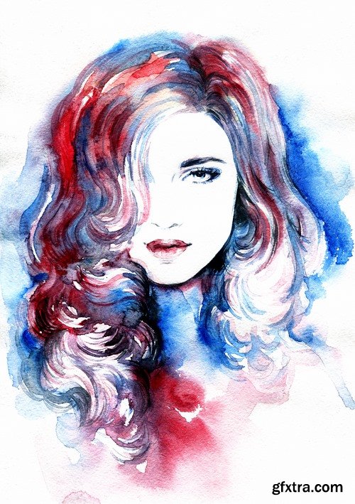 Watercolor Beautiful woman - 25 HQ Jpg