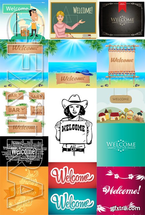 Stock Vectors - Welcome Lettering Design, 25xEps