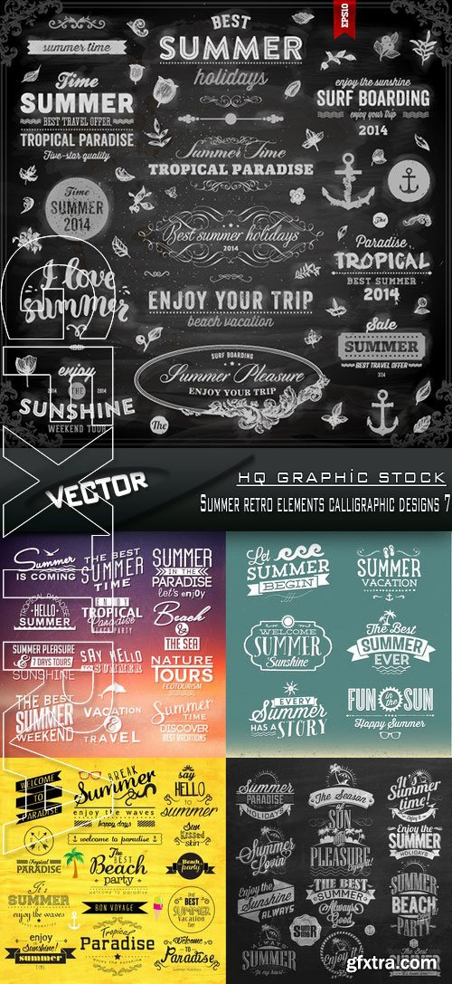 Stock Vector - Summer retro elements calligraphic designs 7