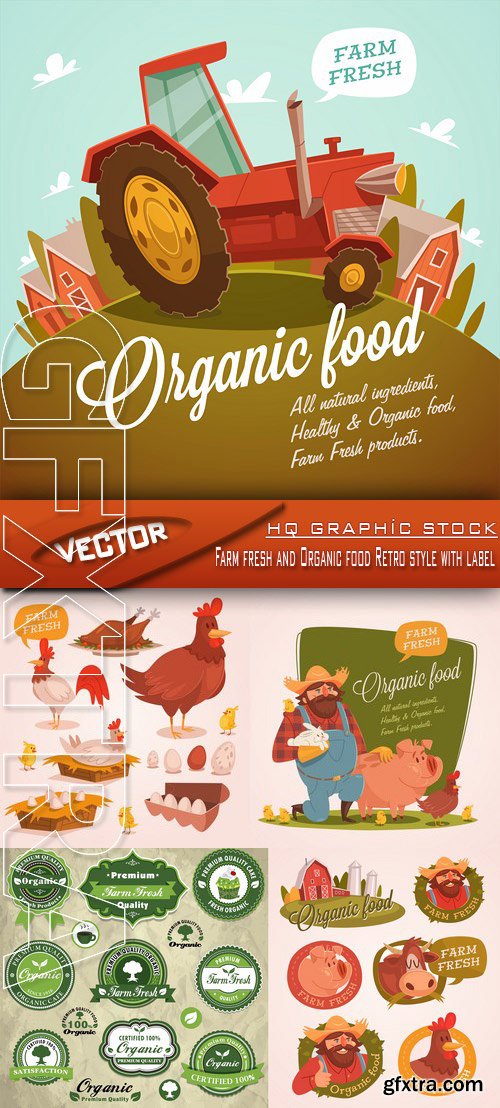 Stock Vector - Farm fresh and Organic food Retro style with label