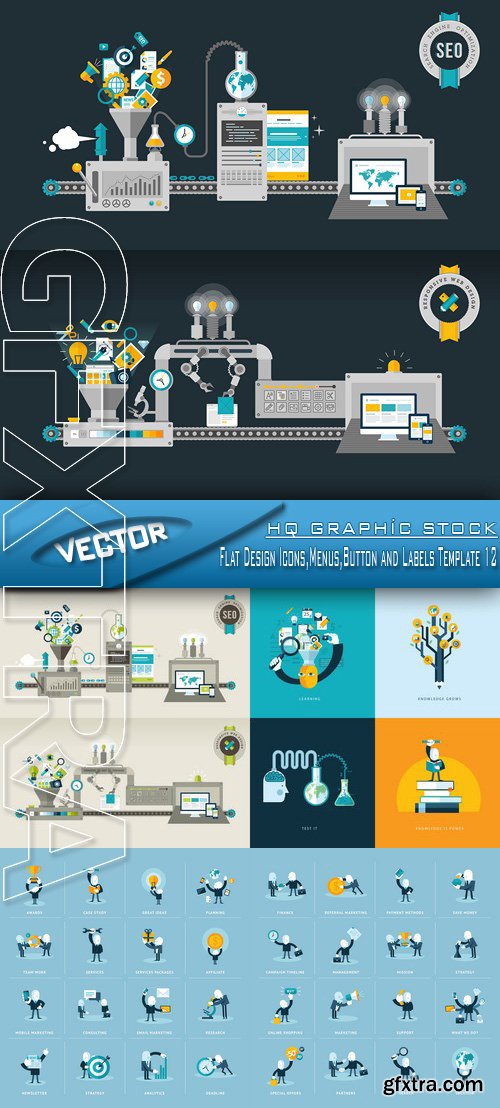 Stock Vector - Flat Design Icons,Menus,Button and Labels Template 12
