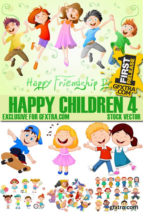 Stock Vectors - Happy Kids, Сhildren 4, 25xEPS