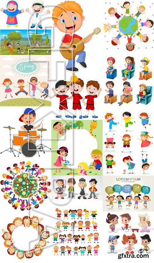 Stock Vectors - Happy Kids, Сhildren 4, 25xEPS