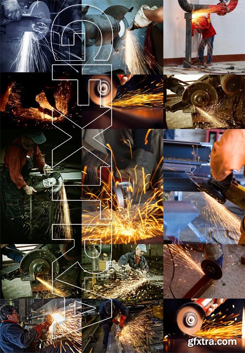 Stock Photos - Sparks While Cutting Steel, 25xJPG