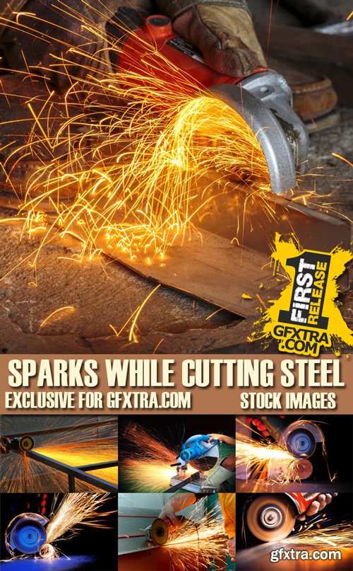 Stock Photos - Sparks While Cutting Steel, 25xJPG