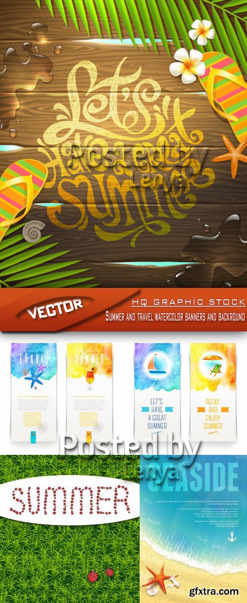 Stock Vector - Summer and travel watercolor banners and backround