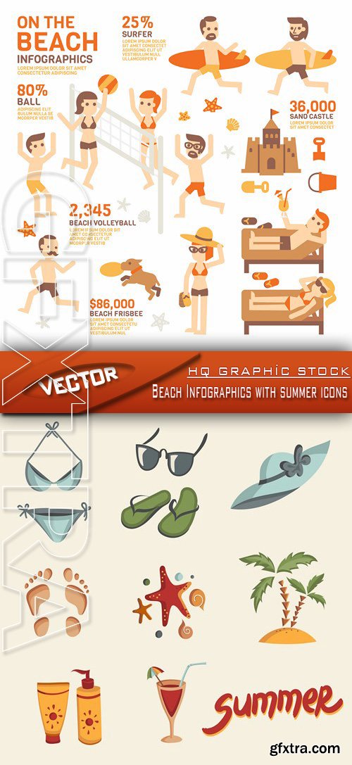 Stock Vector - Beach Infographics with summer icons