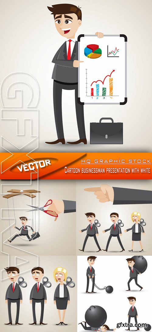 Stock Vector - Cartoon businessman presentation with white