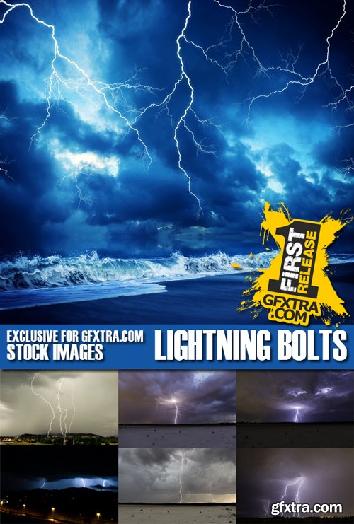 Stock Photos - Lightning Bolts, storm, gale, 25xJPG