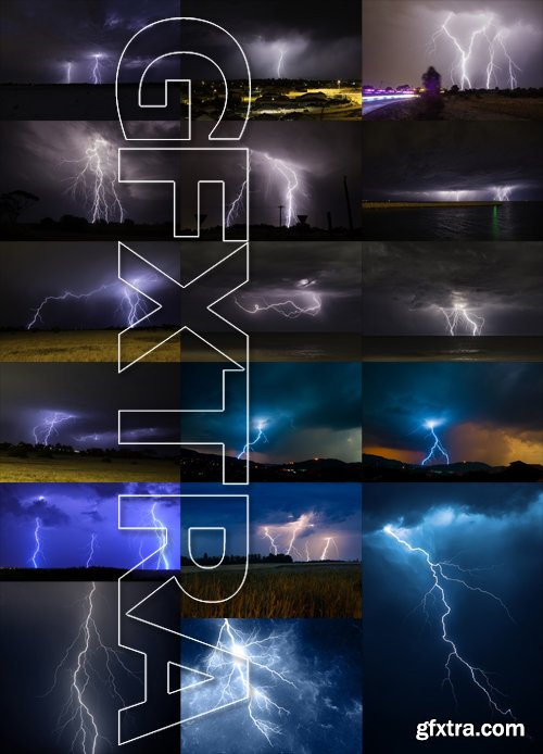 Stock Photos - Lightning Bolts, storm, gale, 25xJPG