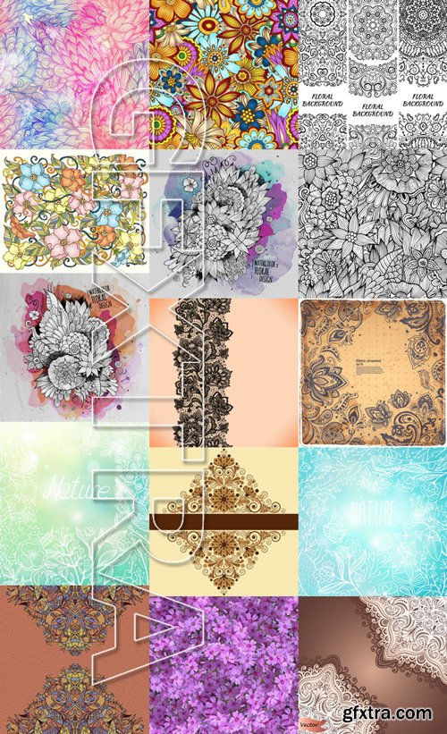 Stock Vectors - Flower, Floral Background 3, 25xEPS