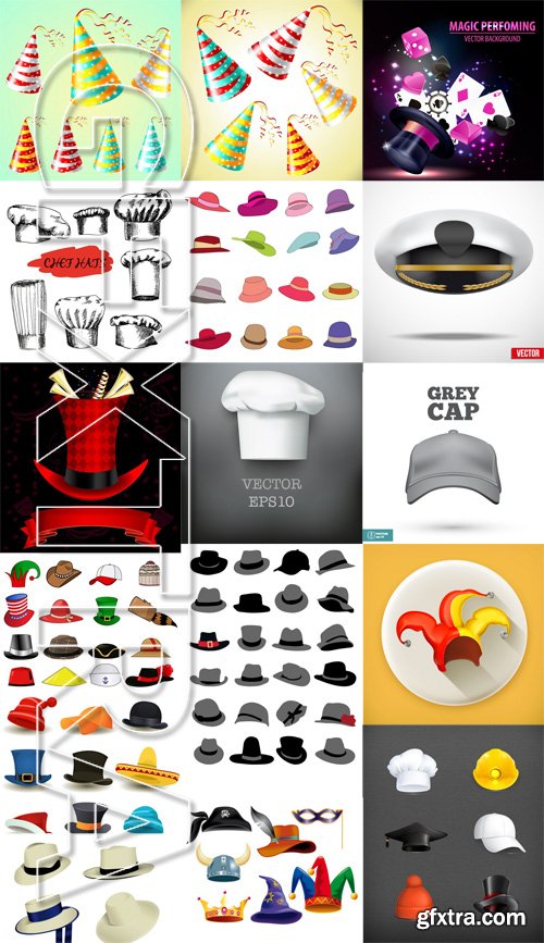 Stock Vectors - Hats, cap, headdress, 25xEps