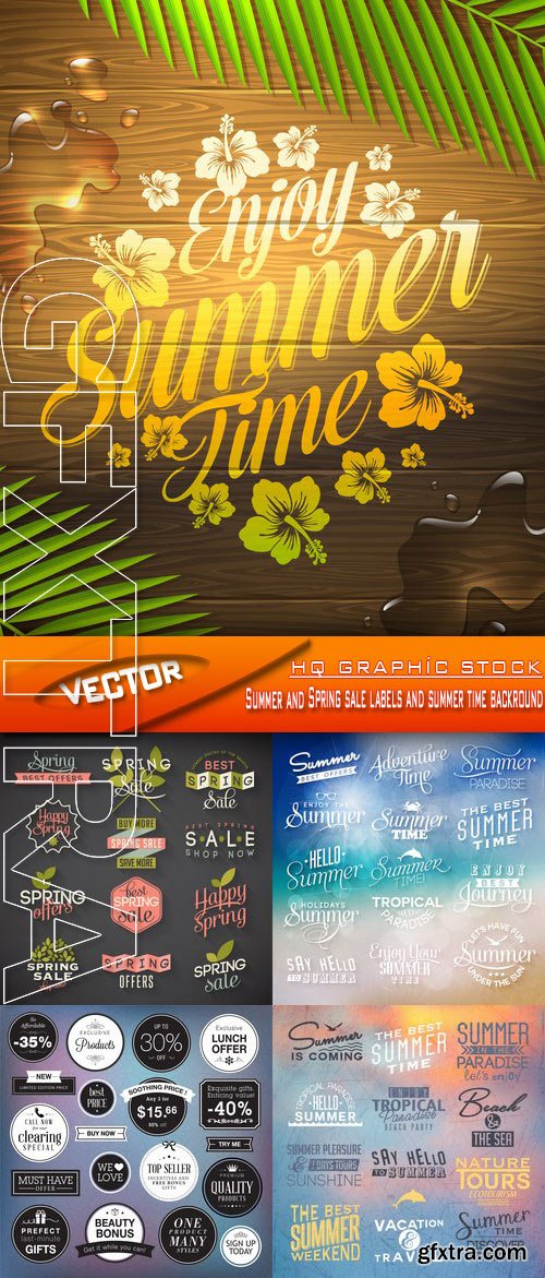 Stock Vector - Summer and Spring sale labels and summer time backround