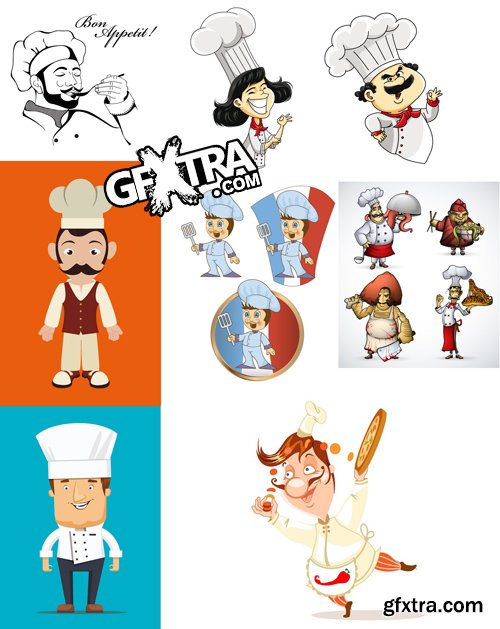 Stock Vectors - Cook and Chef, 25xEPS