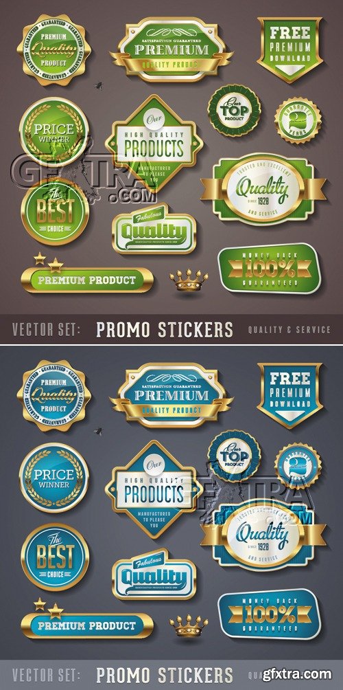 Green & Blue Promo Stickers Vector