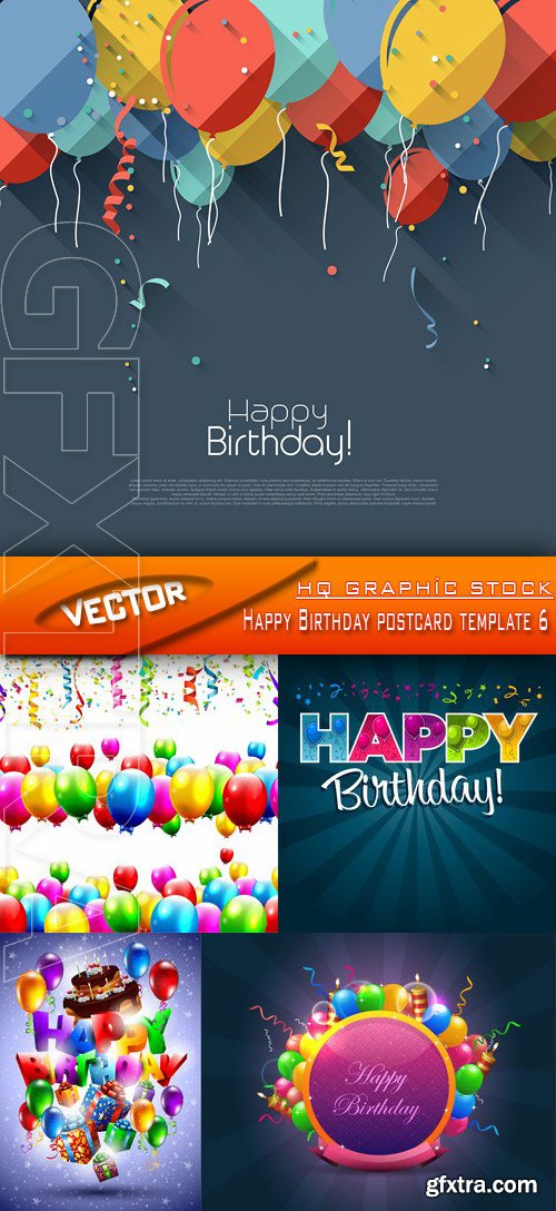 Stock Vector - Happy Birthday postcard template 6