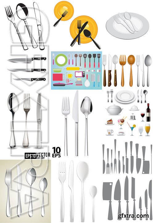 Stock Vectors - Kitchen Cutlery, 25xEps