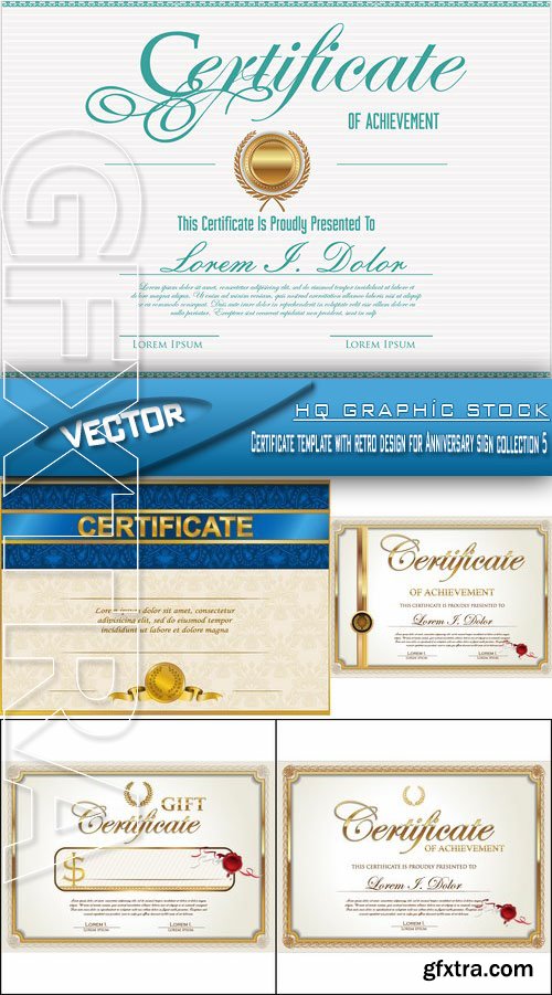 Stock Vector - Certificate template with retro design for Anniversary sign collection 5