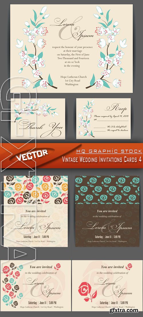 Stock Vector - Vintage Wedding Invitations Cards 4