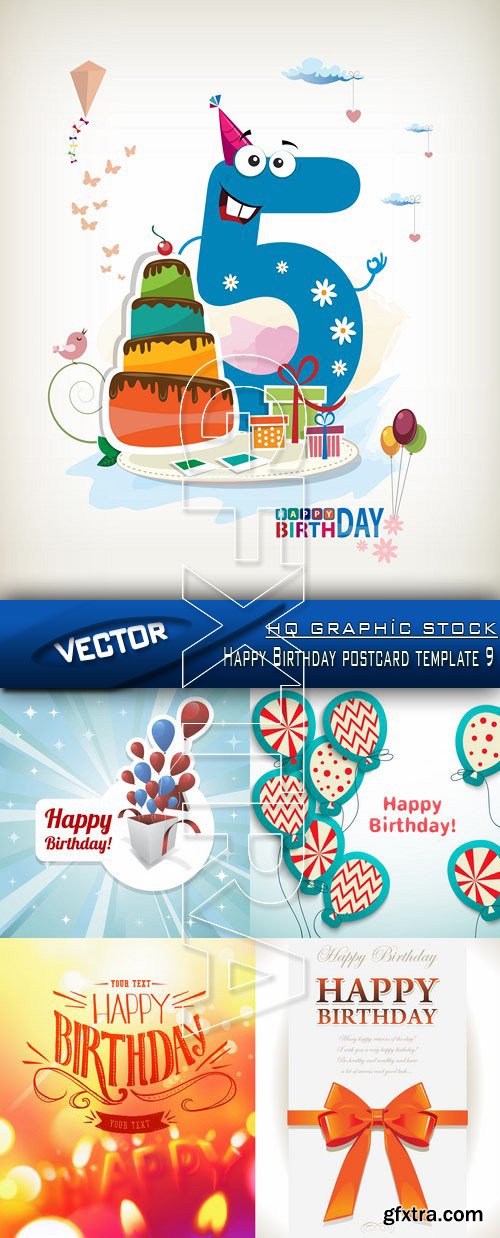 Stock Vector - Happy Birthday postcard template 9