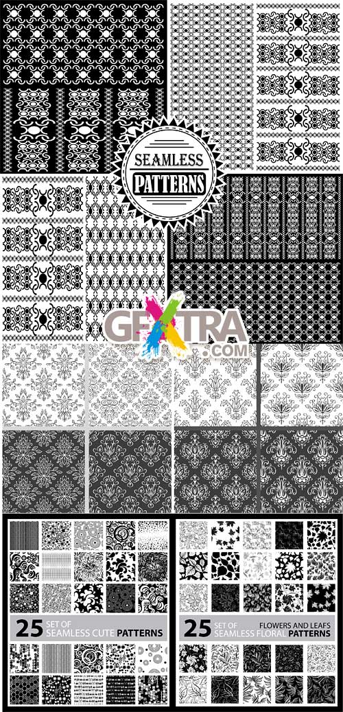 Set of black and white seamless patterns