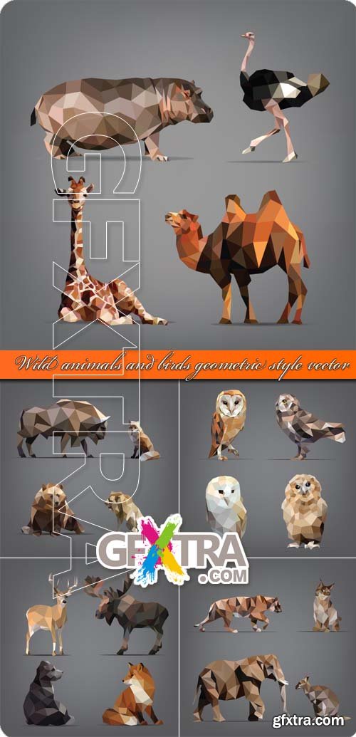 Wild animals and birds geometric style vector